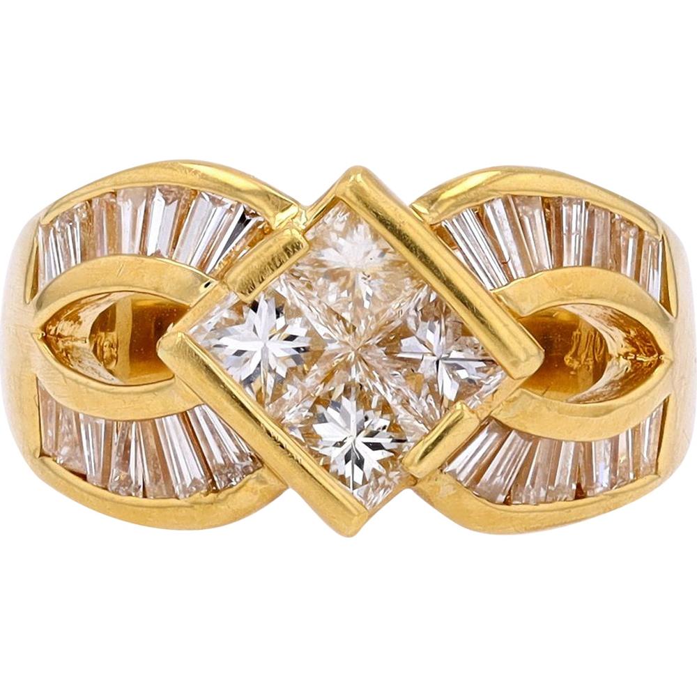 18K Yellow Gold Quad Invisible Set Princess Cut Diamond Ring - 1.83 Carat Total Diamond Weight