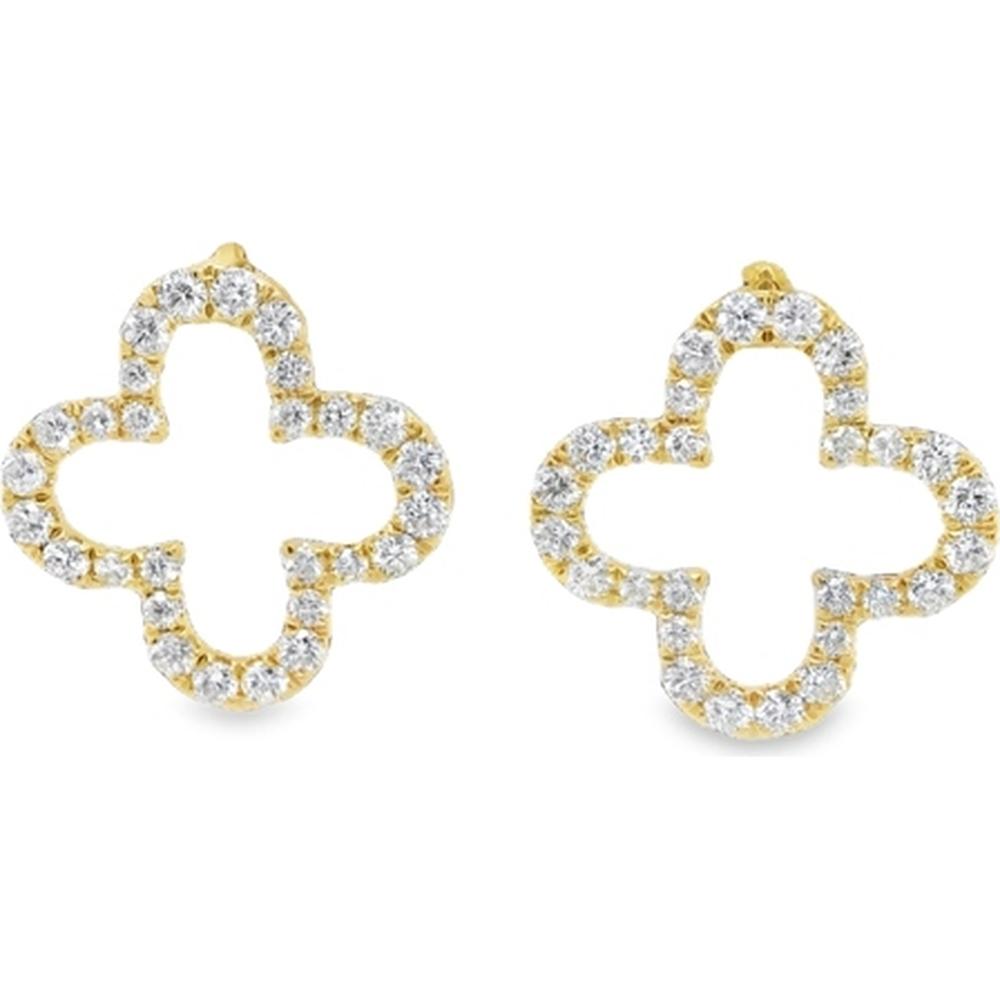 18K Yellow Gold Quatrefoil Diamond Stud Earrings by Afarin