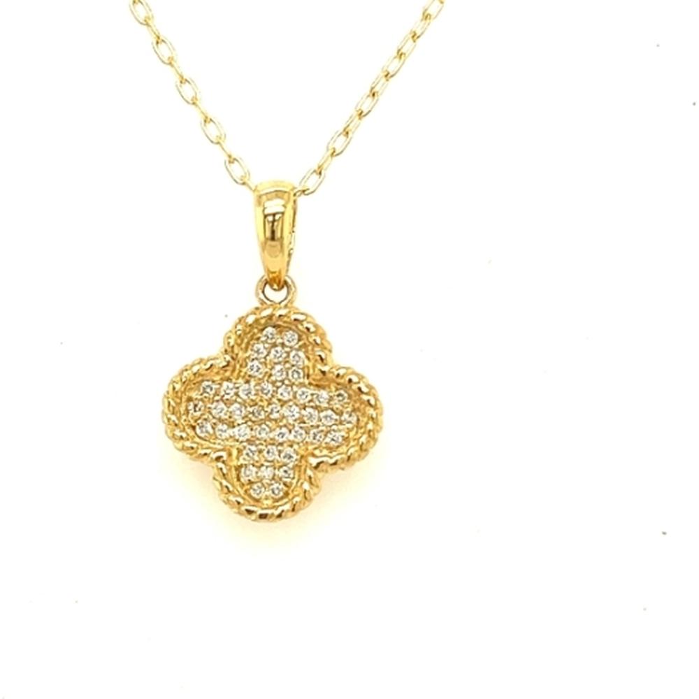 18K Yellow Gold Quatrefoil Pendant with Pavé Set Round Diamonds by Afarin