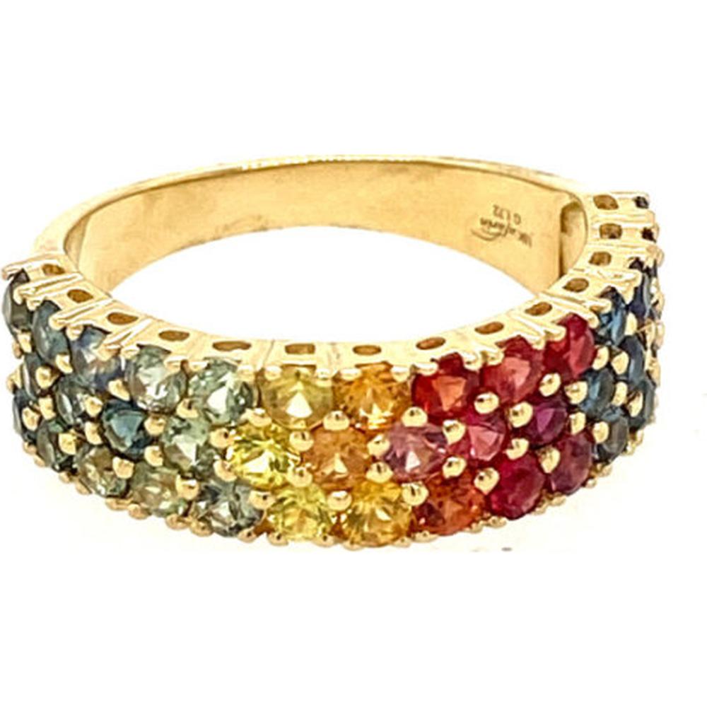 18K Yellow Gold Rainbow Multi-Sapphire Band Ring with Round Prong-Set Sapphires by Afarin