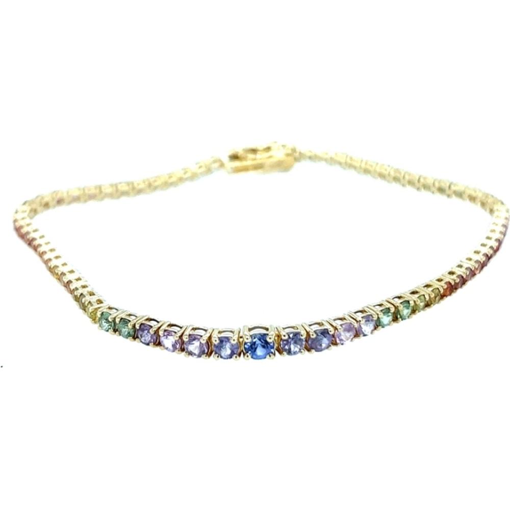18K Yellow Gold Rainbow Multi Sapphire Tennis Bracelet by Afarin