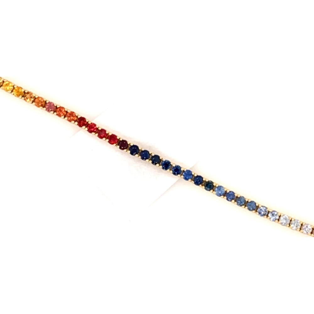 18K Yellow Gold Rainbow Multi Sapphire Tennis Bracelet with Round Sapphires by Afarin