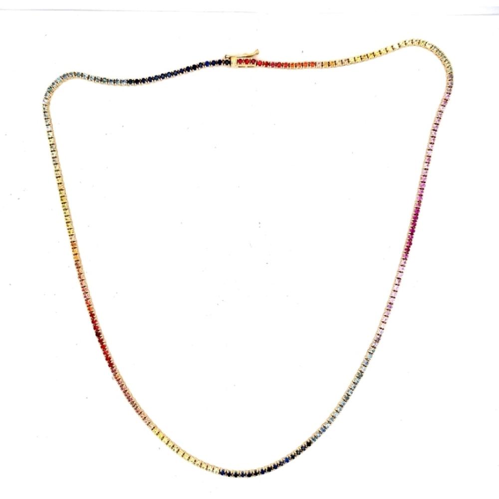 18K Yellow Gold Rainbow Multi Sapphire Tennis Necklace by Afarin