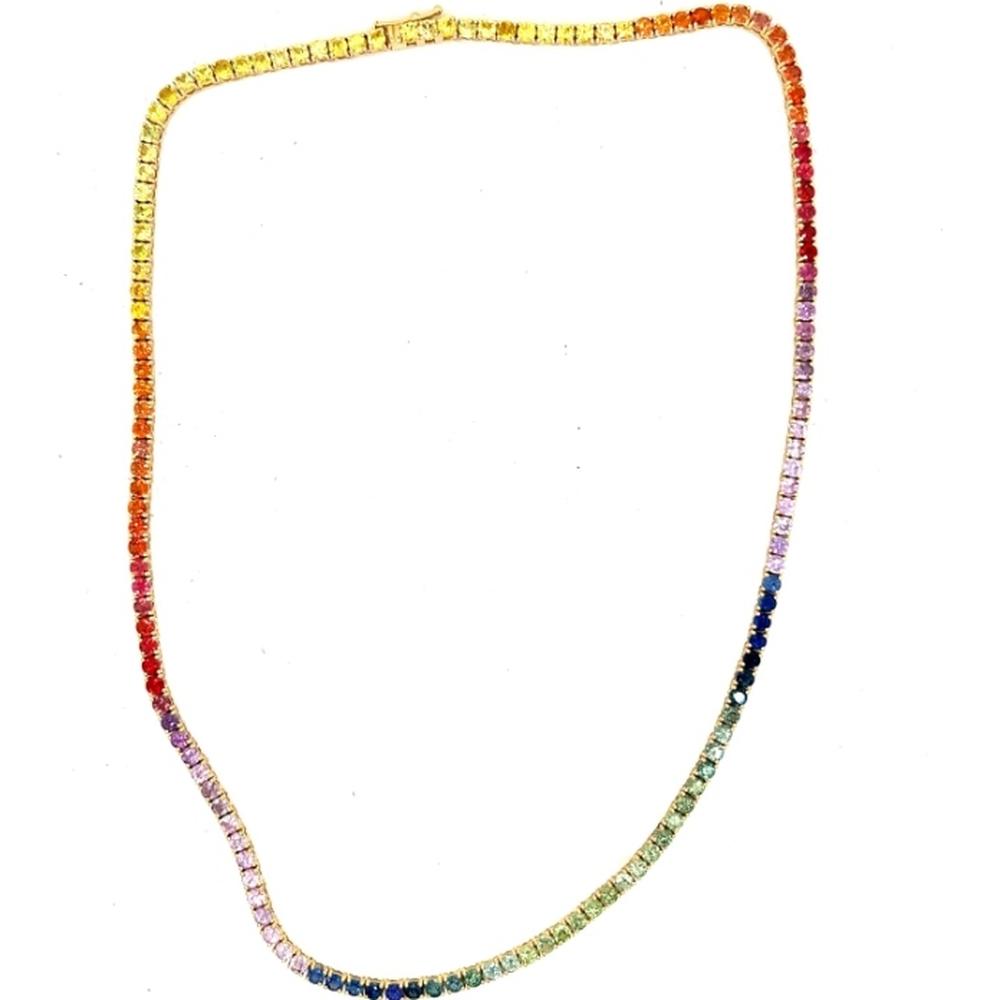 18K Yellow Gold Rainbow Multi Sapphire Tennis Necklace by Afarin