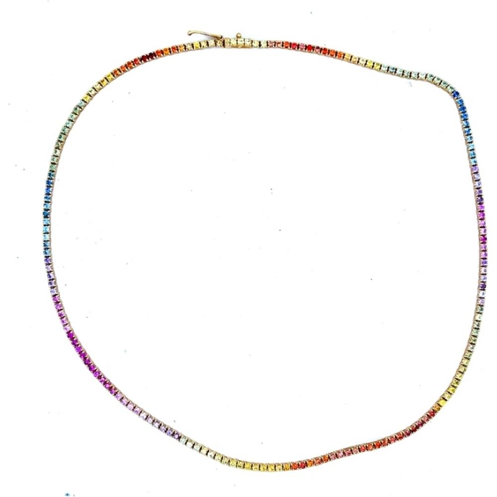 18K Yellow Gold Rainbow Multi Sapphire Tennis Necklace by Afarin