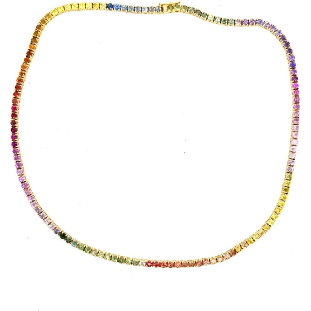 18K Yellow Gold Rainbow Sapphire Tennis Necklace by Afarin