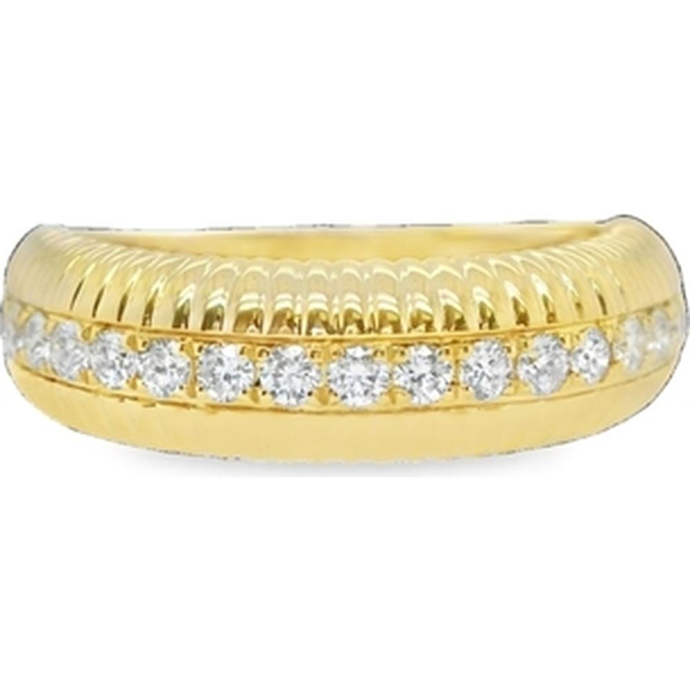 18K Yellow Gold Ribbed Diamond Band Ring with Round Diamonds by Afarin