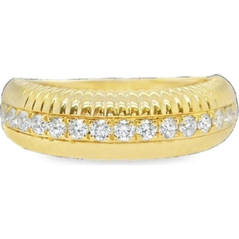 18K Yellow Gold Ribbed Diamond Band Ring with Round Diamonds by Afarin ...