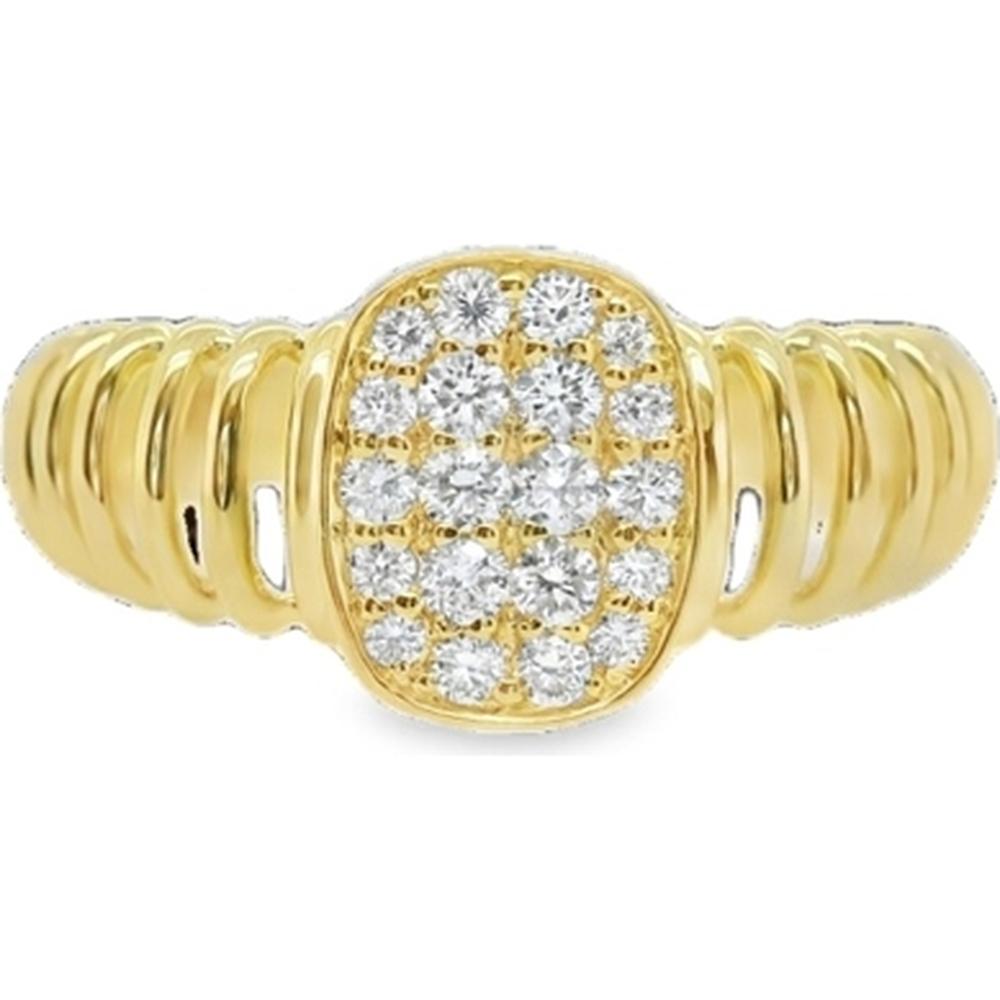 18K Yellow Gold Ribbed Diamond Ring with Pavé Set Round Diamonds by Afarin