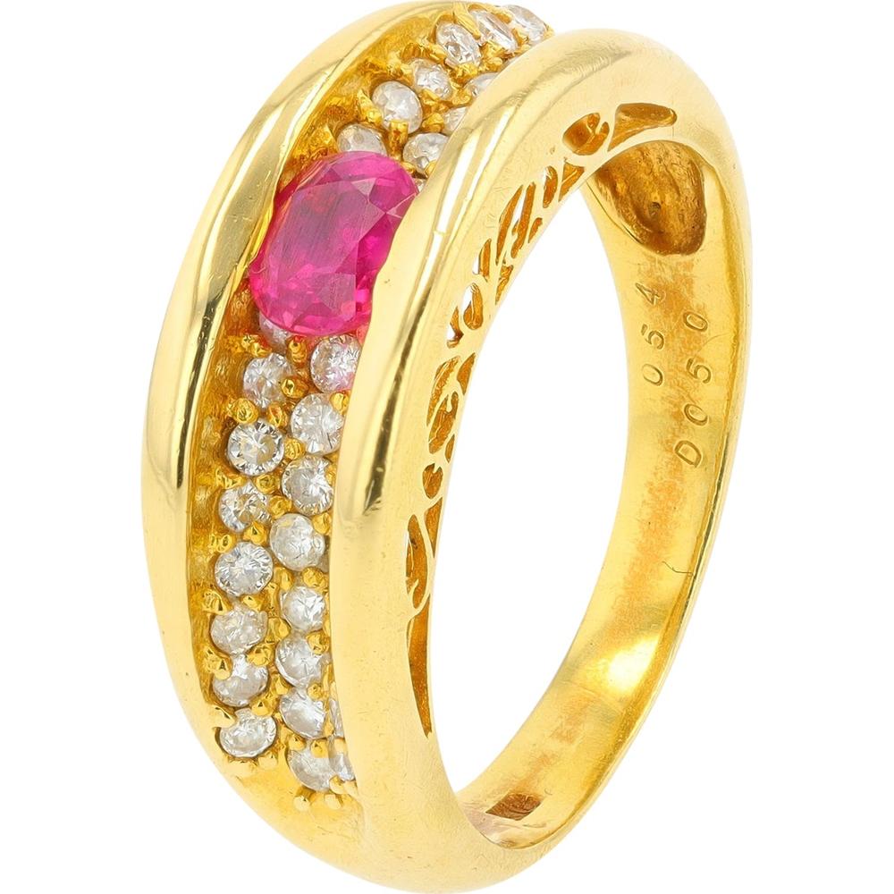 18K Yellow Gold Ring with 0.54 Carat Oval Ruby and 0.50 Carat Diamond Accents
