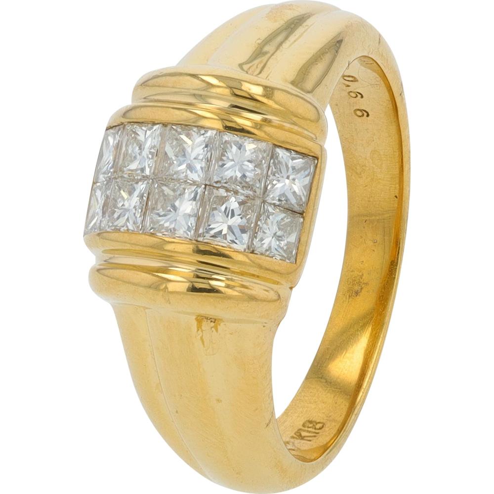 18K Yellow Gold Ring with 0.66 Carat Princess - Cut Diamonds in Cluster Setting