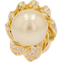 18K Yellow Gold Ring with 14.36mm South Sea Pearl and 0.08 Carat Diamond Accents