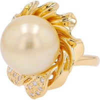 18K Yellow Gold Ring with 14.36mm South Sea Pearl and 0.08 Carat Diamond Accents