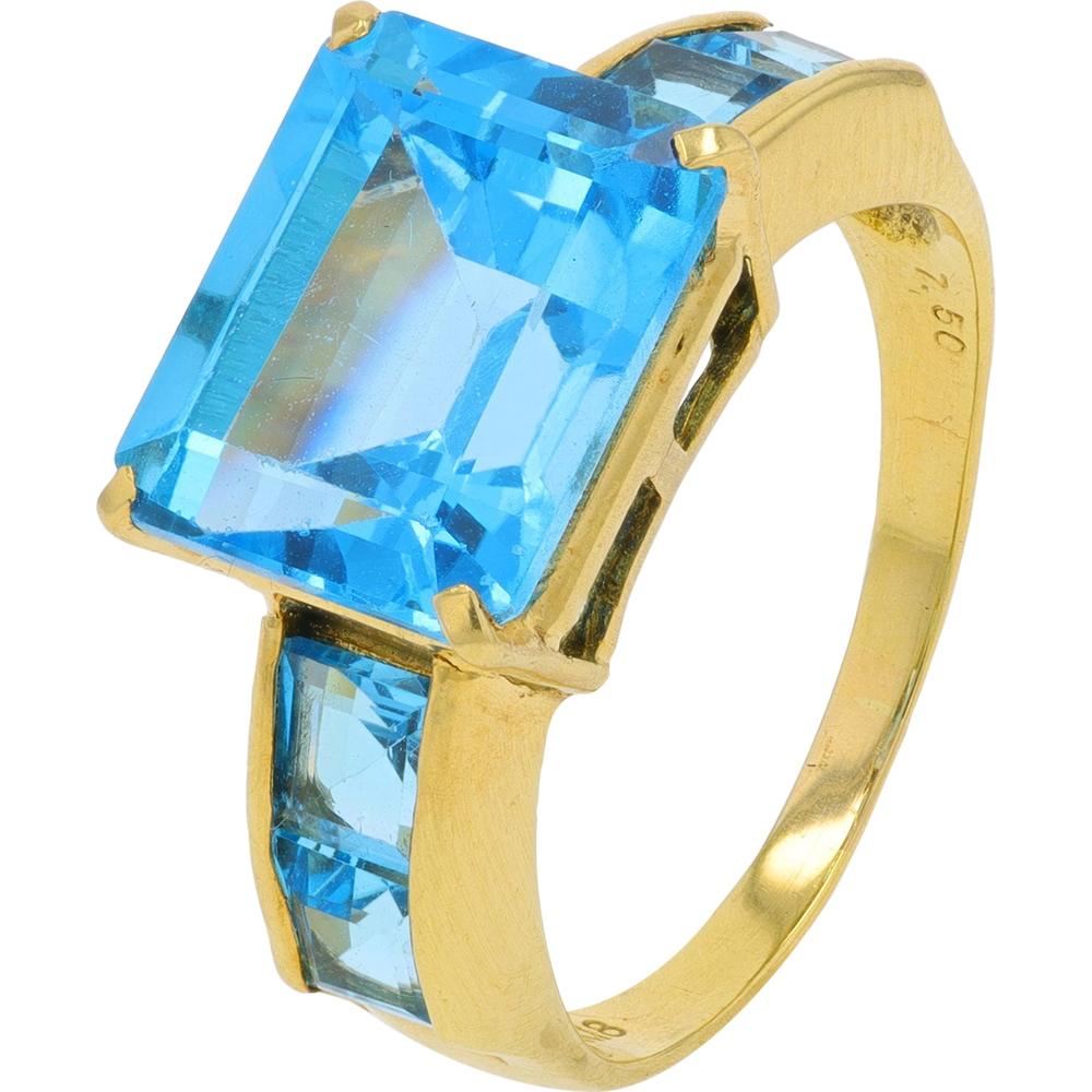 18K Yellow Gold Ring with 7.50 Carat Rectangular Blue Topaz - Statement Fine Jewelry