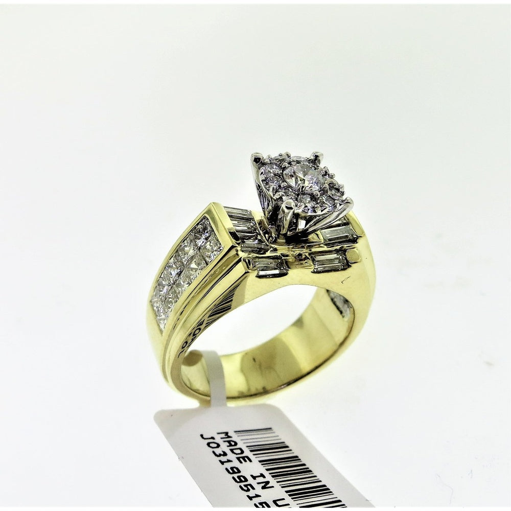 18K Yellow Gold Ring with Cluster and Channel-Set Princess Cut Diamonds - 2.64 Carat Total Diamond Weight by Auriventus