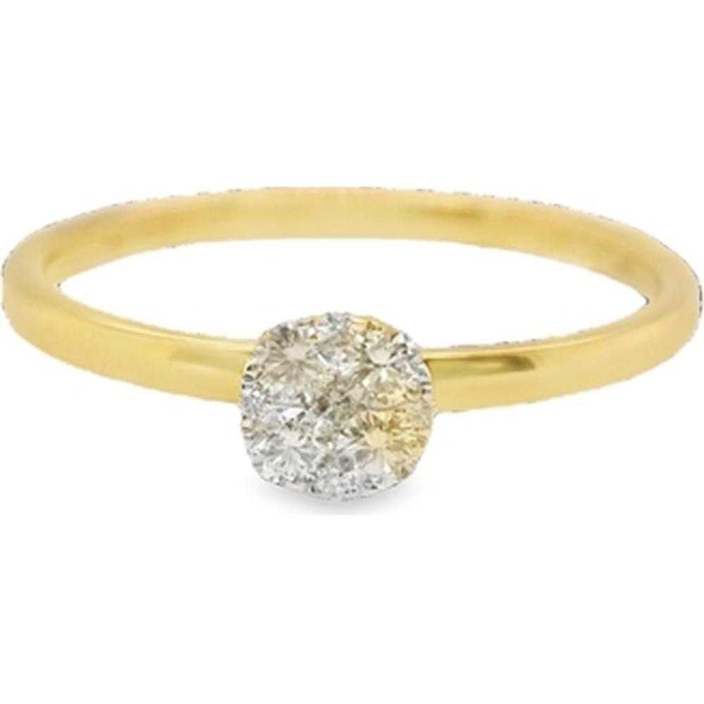 18K Yellow Gold Ring with Round Diamond Center by Afarin