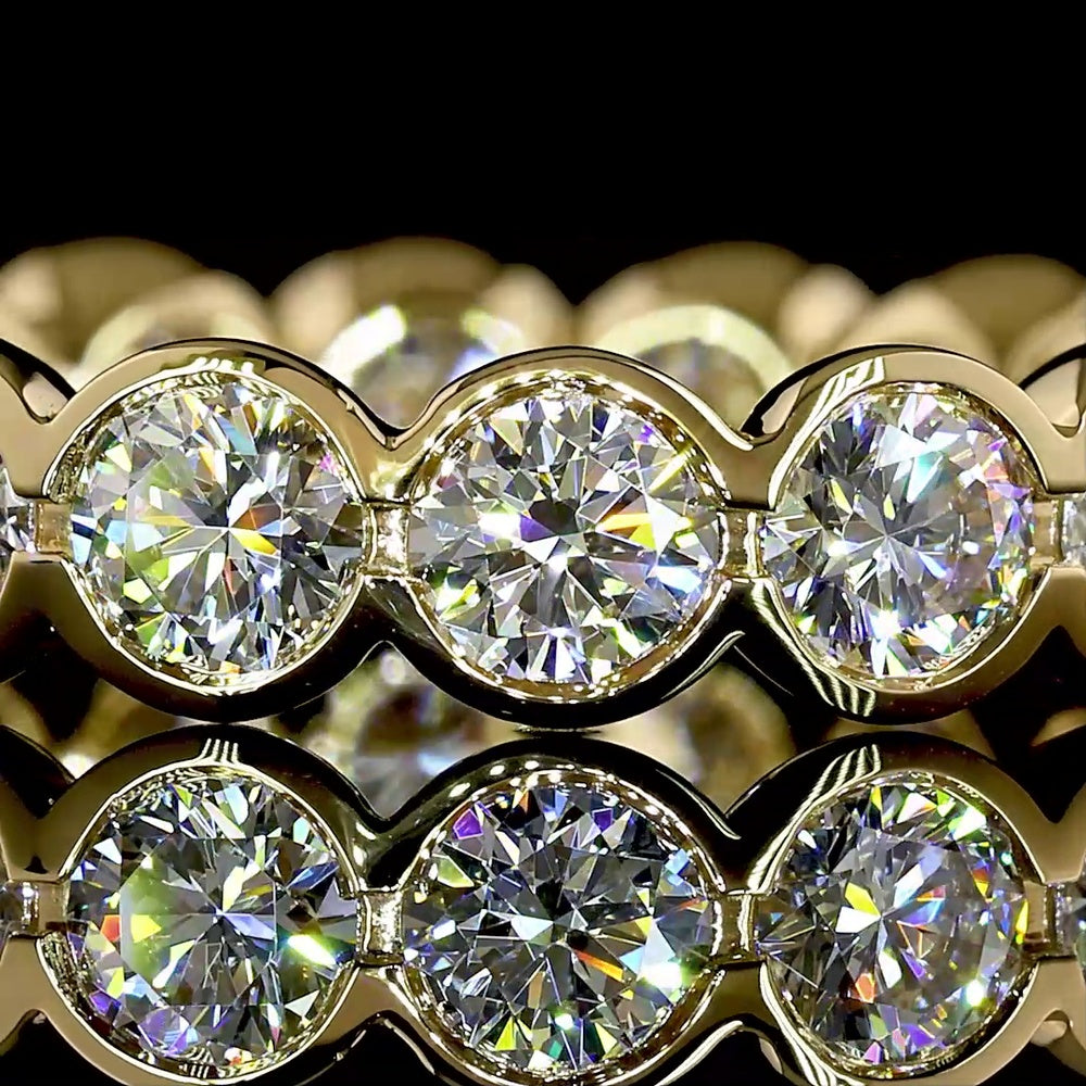 18K Yellow Gold Round Brilliant Cut Eternity Band with Half-Bezel Set Lab Diamonds - 2.31 Total Carat Weight, E-F Color, VS Clarity - Covaloro Fine Jewelry