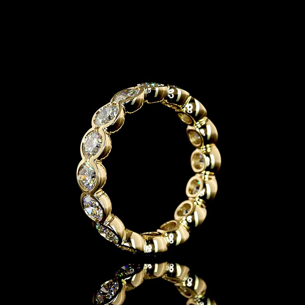 18K Yellow Gold Round Brilliant Cut Eternity Band with Half-Bezel Set Lab Diamonds - 2.31 Total Carat Weight, E-F Color, VS Clarity - Covaloro Fine Jewelry