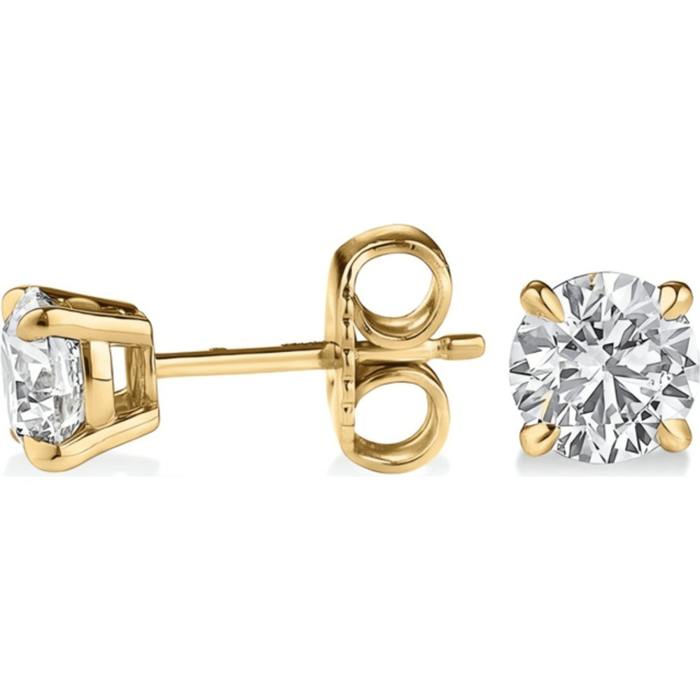 18K Yellow Gold Round Brilliant Cut Lab Diamond Stud Earrings - 1.00 Carat Total Weight, E-F Color VS2 Clarity, IGI Certified - Covaloro Fine Jewelry
