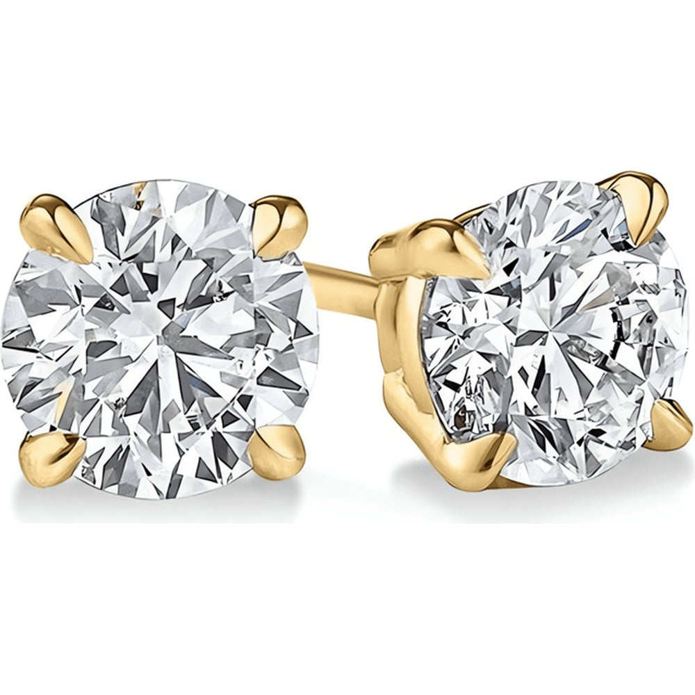 18K Yellow Gold Round Brilliant Cut Lab Diamond Stud Earrings - 1.00 Carat Total Weight, E-F Color VS2 Clarity, IGI Certified - Covaloro Fine Jewelry