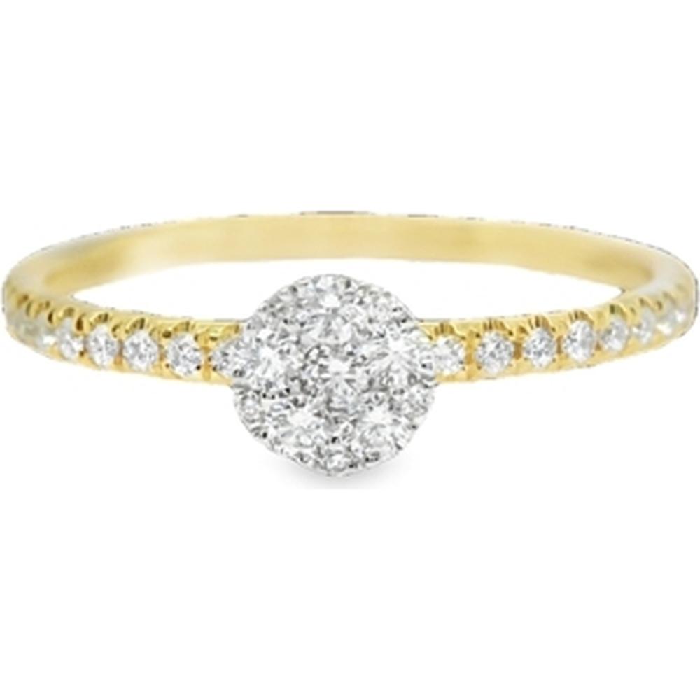 18K Yellow Gold Round Diamond Cluster Ring with Diamond Band by Afarin