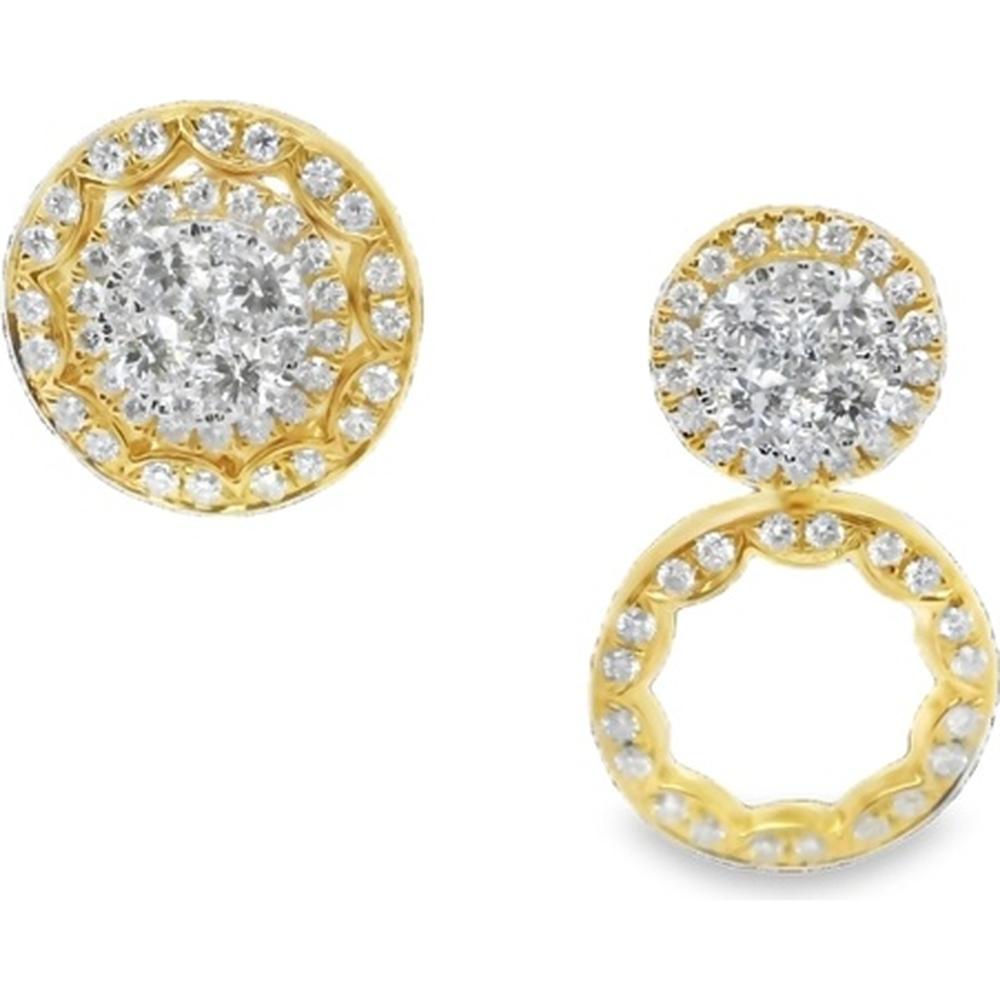 18K Yellow Gold Round Diamond Earrings with Removable Open Circle Halo Jacket Design by Afarin