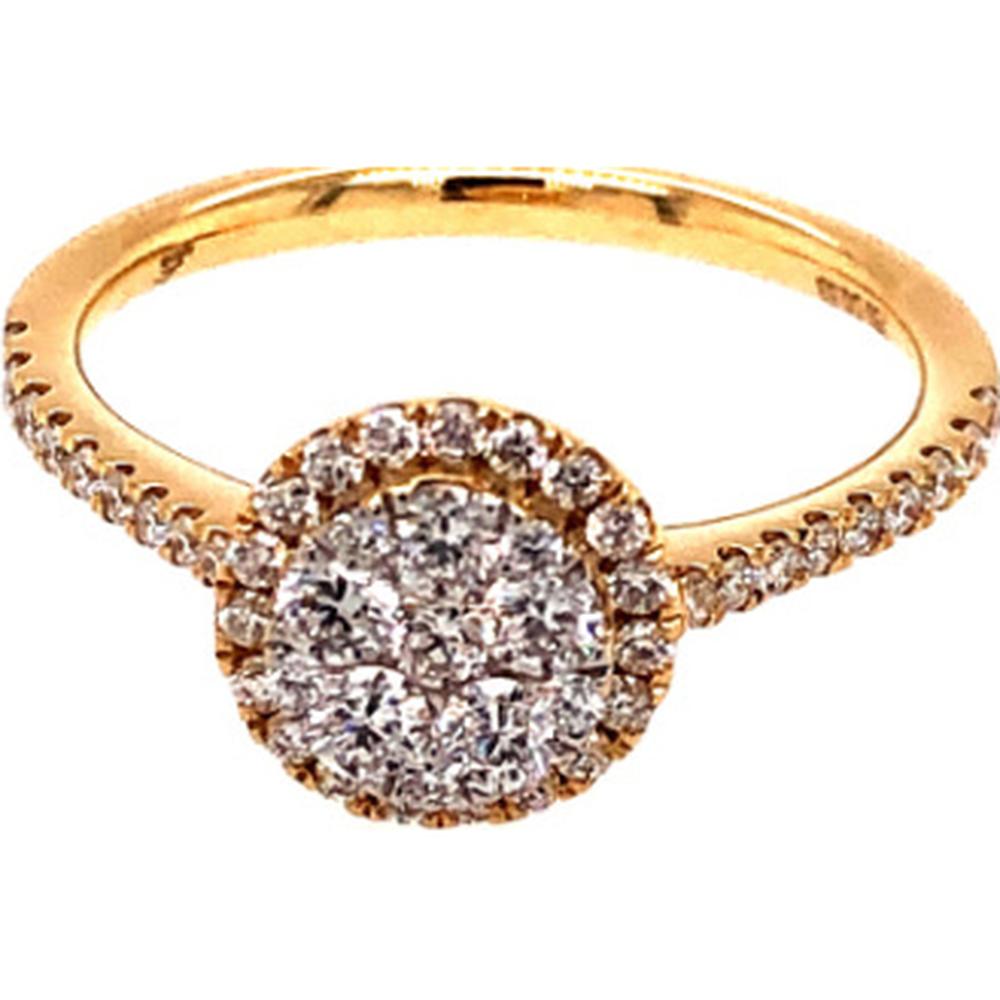 18K Yellow Gold Round Diamond Halo Ring with Pavé Diamond Band by Afarin
