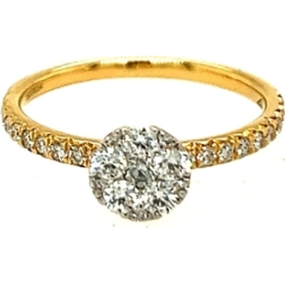 18K Yellow Gold Round Diamond Halo Ring with Pavé Diamond Band by Afarin
