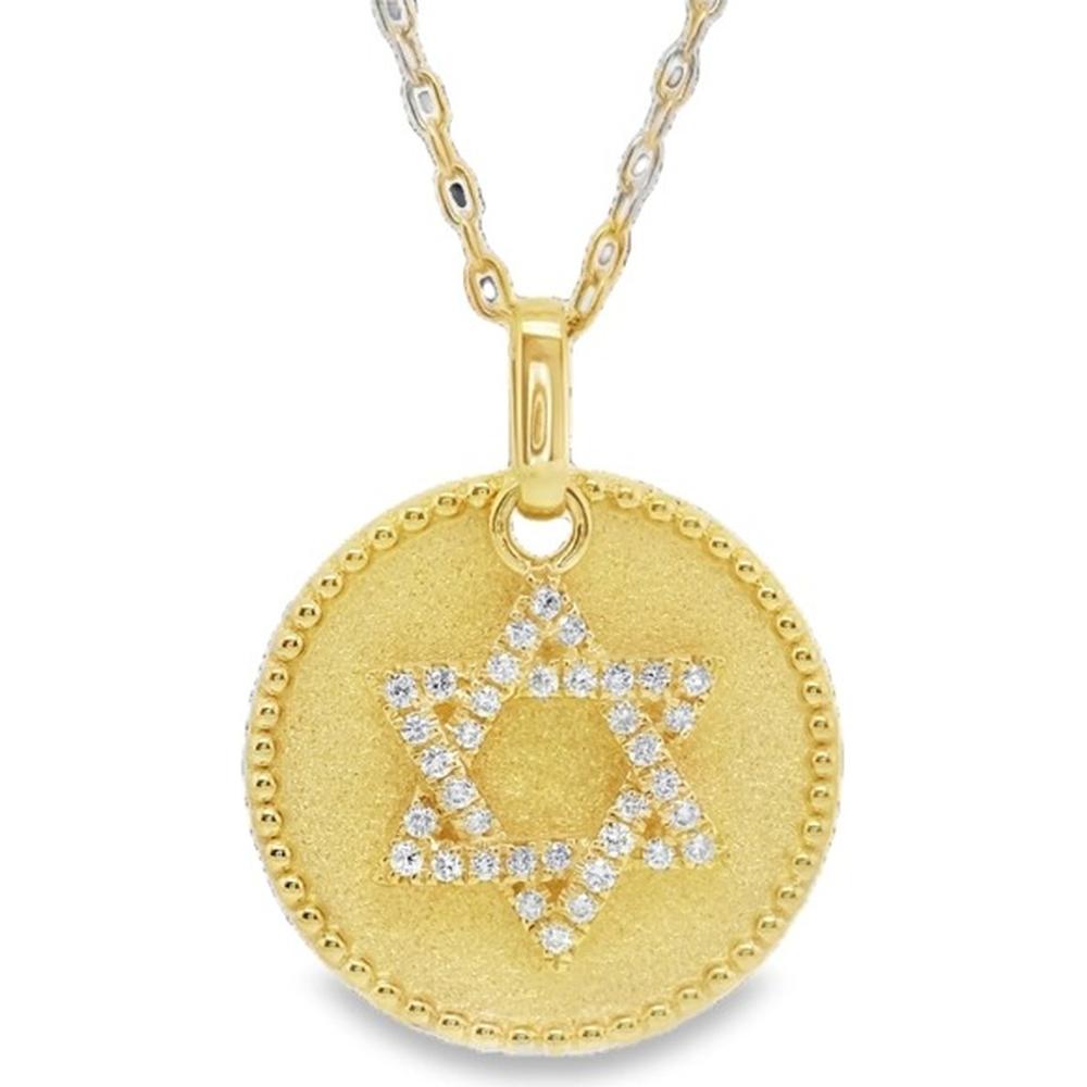18K Yellow Gold Round Diamond Star of David Pendant Necklace by Afarin