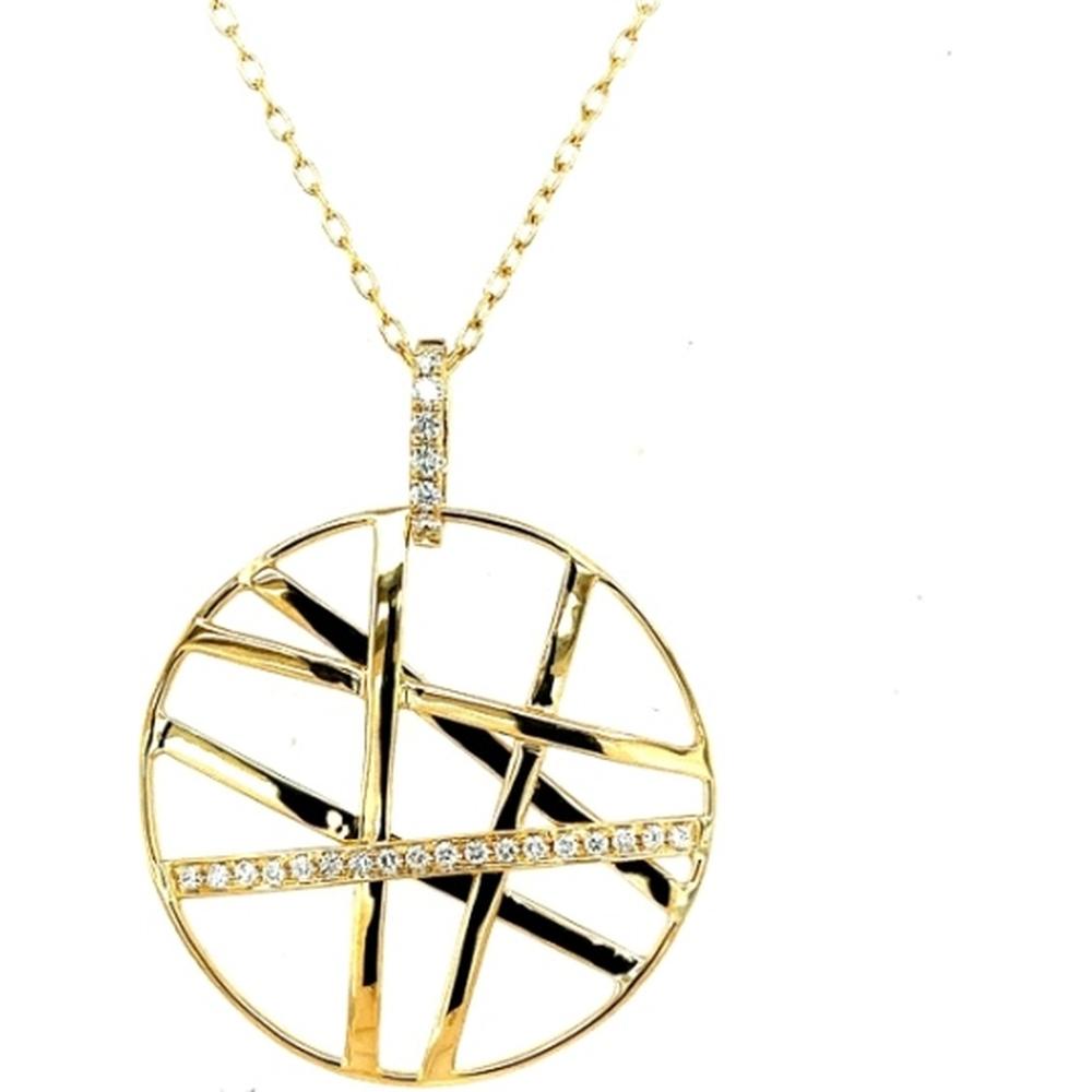 18K Yellow Gold Round Geometric Pendant with Diamond Accents by Afarin
