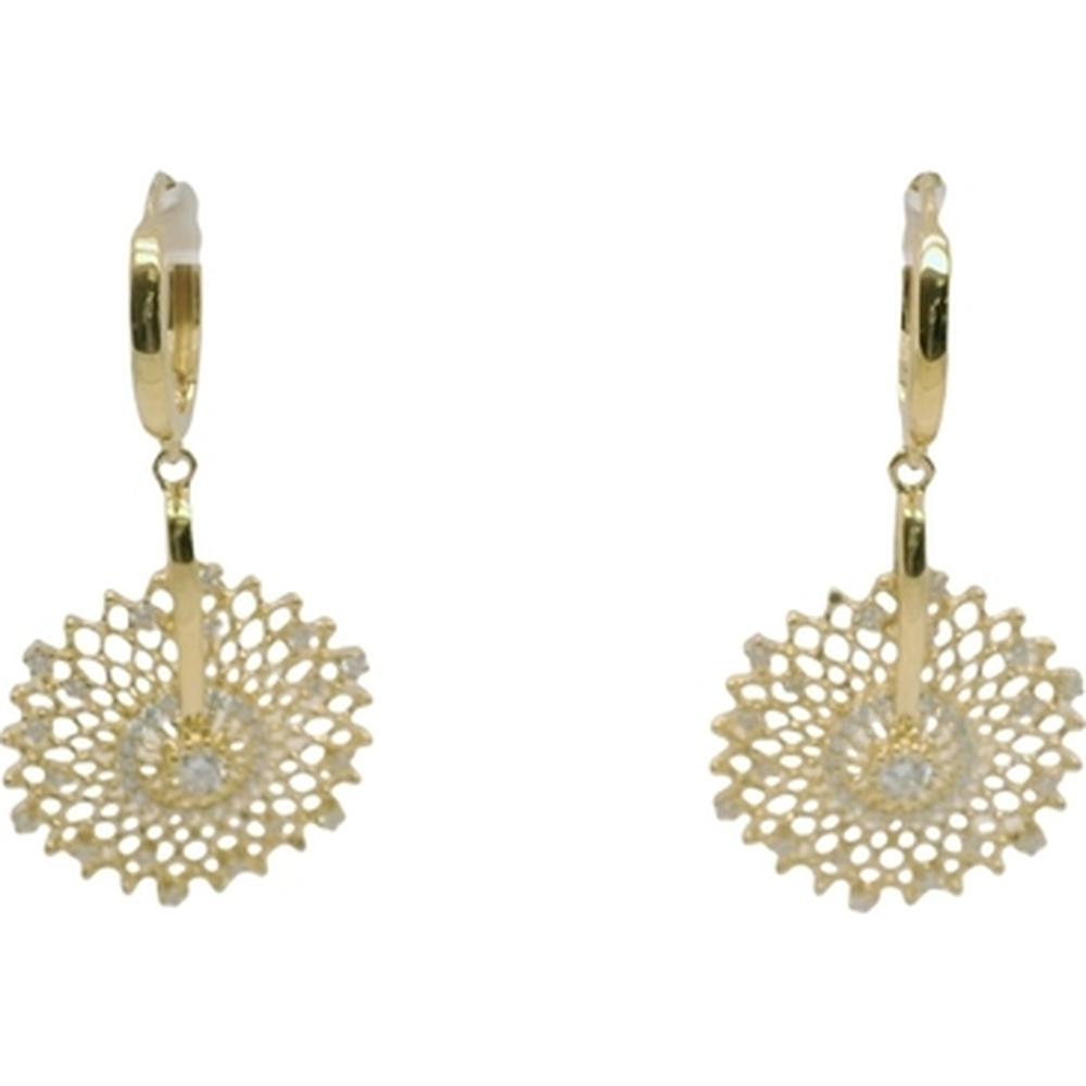 18K Yellow Gold Round Openwork Drop Earrings with Diamond Accents by Afarin