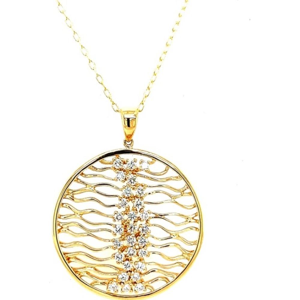 18K Yellow Gold Round Openwork Pendant Necklace with Diamond Accents by Afarin