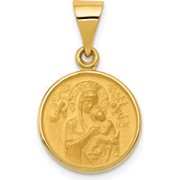 18K Yellow Gold Round Our Lady of Perpetual Help Satin and Polished Pendant Medal