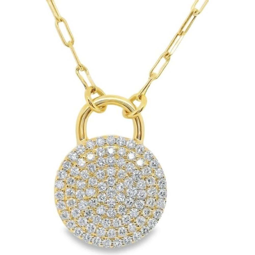 18K Yellow Gold Round Pavé Diamond Disc Pendant Necklace by Afarin