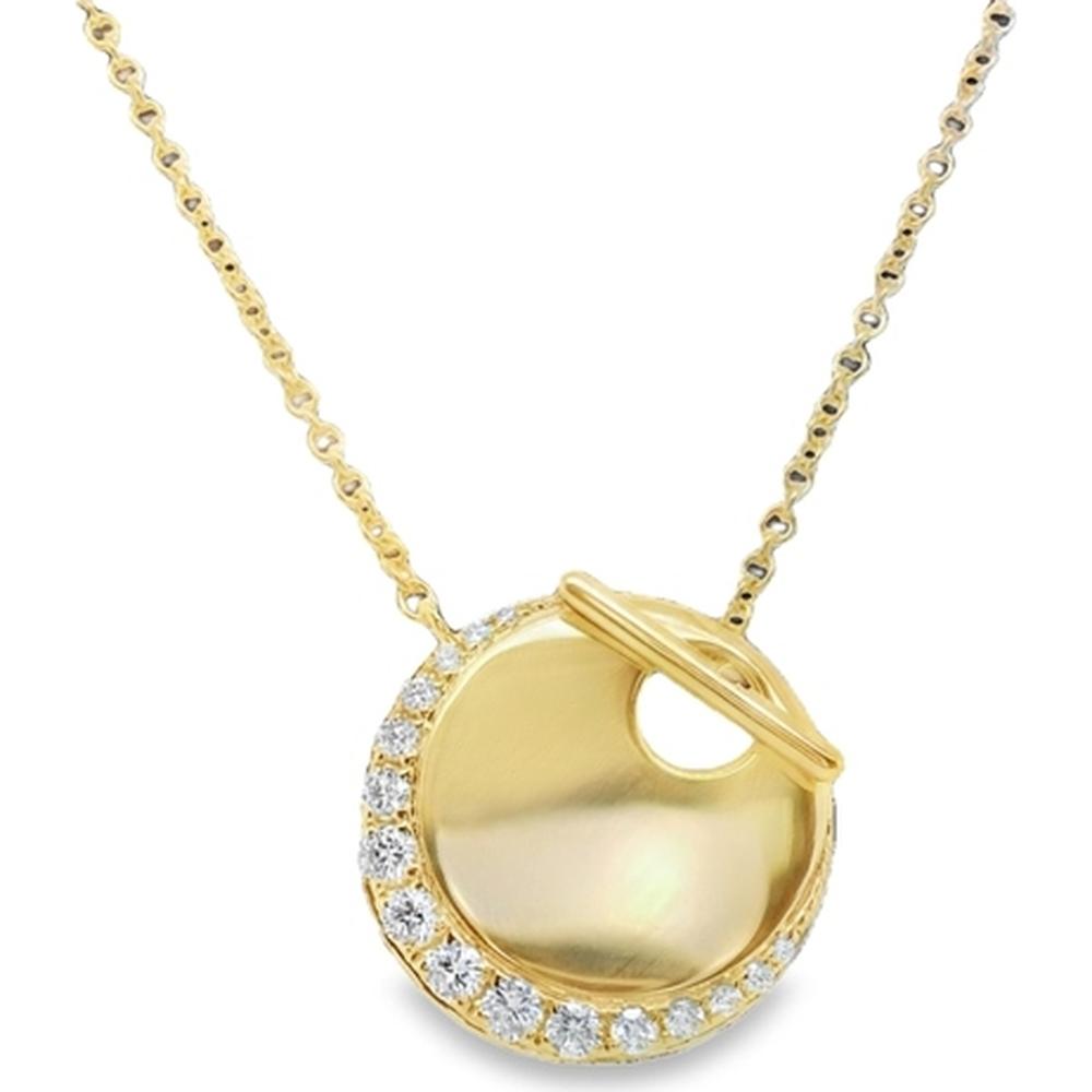 18K Yellow Gold Round Pendant Necklace with Diamond Accents by Afarin