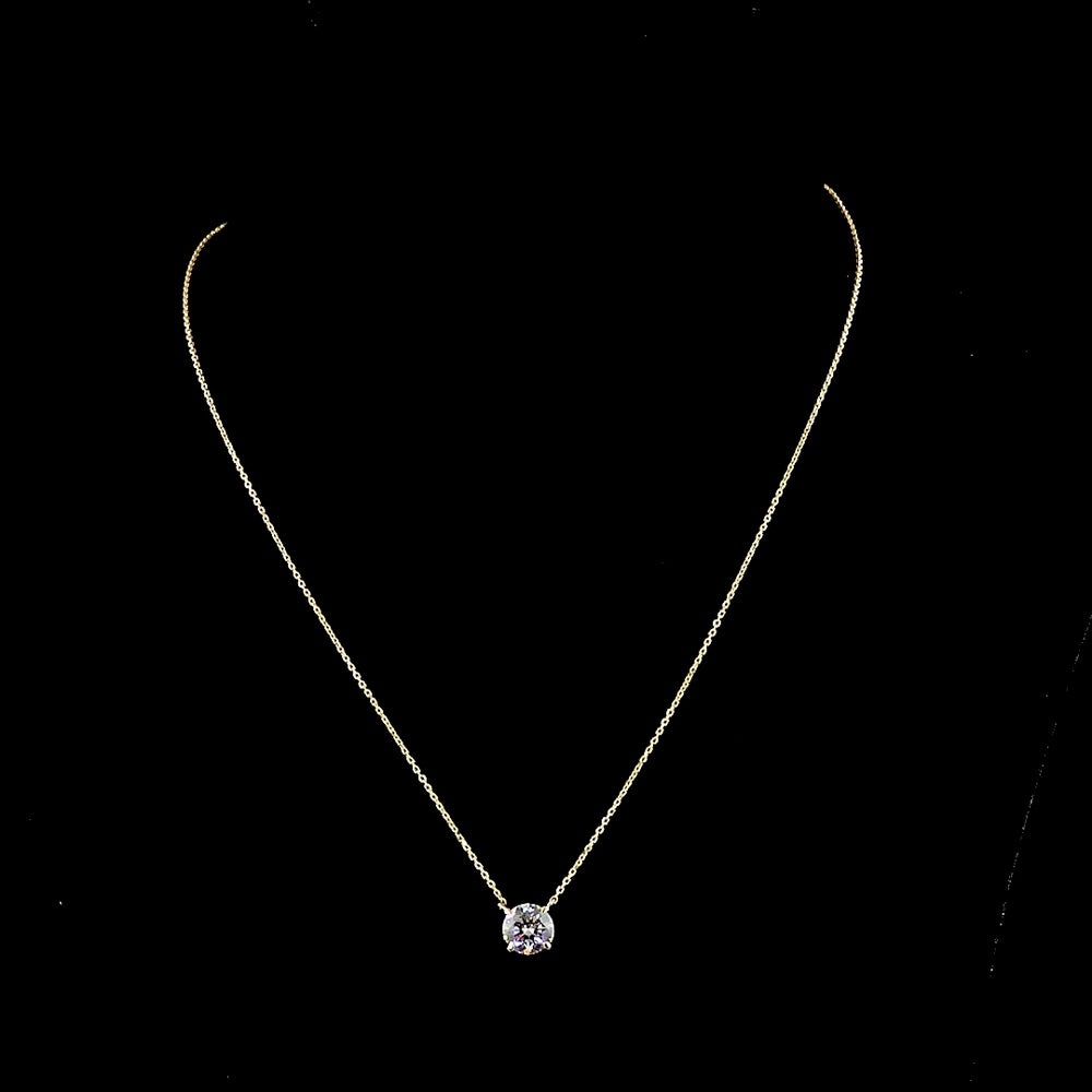 18K Yellow Gold Round Solitaire Pendant with 2.01 Carat Lab Grown Brilliant Cut Diamond - E-F Color, VS1 Clarity - Covaloro Fine Jewelry