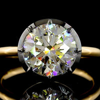 18K Yellow Gold Round Solitaire Ring with 2.73 Carat Lab Grown Diamond, Black Rhodium Bezel and Prong Setting, E-F VVS2 IGI Certified - Covaloro Fine Jewelry