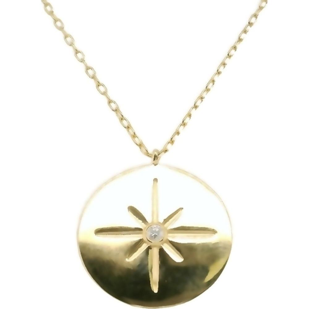 18K Yellow Gold Round Starburst Pendant Necklace with Center Diamond Accent by Afarin
