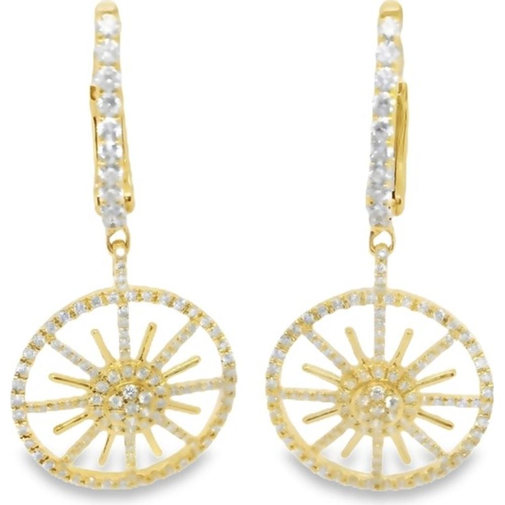 18K Yellow Gold Round Sunburst Drop Earrings with Diamond Accents by Afarin