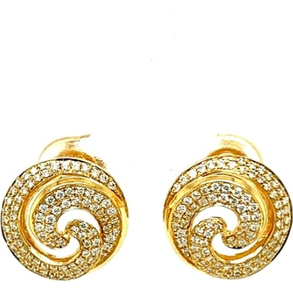 18K Yellow Gold Round Swirl Diamond Stud Earrings by Afarin