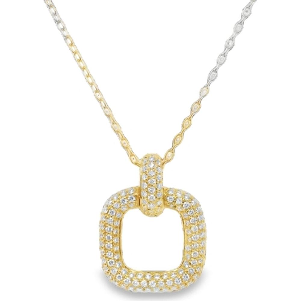 18K Yellow Gold Rounded Square Diamond Pendant Necklace by Afarin