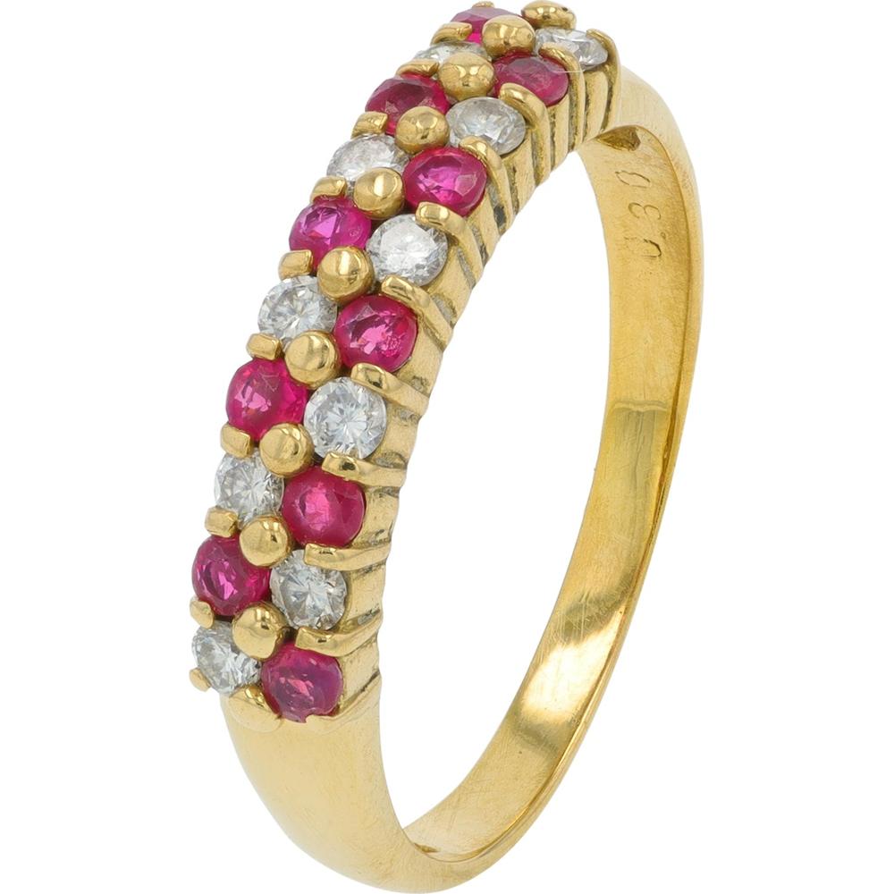 18K Yellow Gold Ruby and Diamond Band Ring - 0.40 Carat Ruby, 0.30 Carat Diamonds