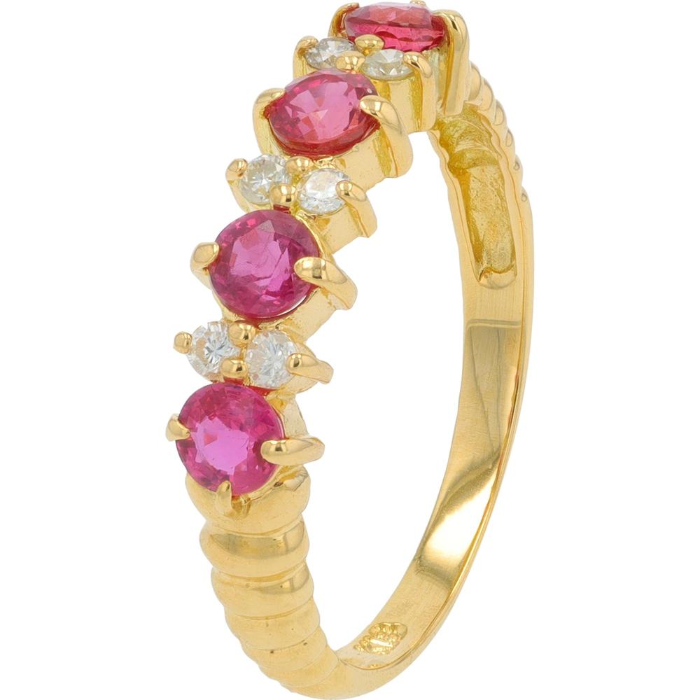 18K Yellow Gold Ruby and Diamond Band Ring - 0.40 Carat Total Ruby, 0.09 Carat Total Diamond
