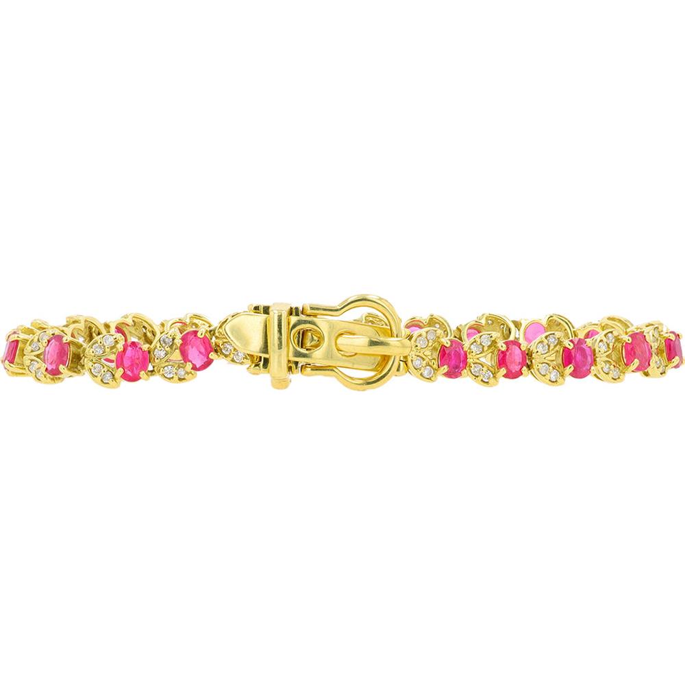 18K Yellow Gold Ruby and Diamond Bracelet - 5.64 Carat Total Ruby, 1.00 Carat Total Diamond