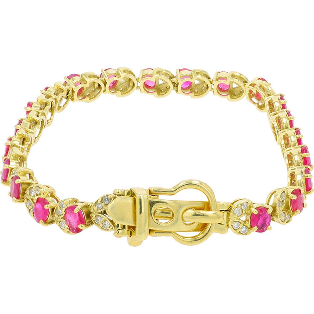 18K Yellow Gold Ruby and Diamond Bracelet - 5.64 Carat Total Ruby, 1.00 Carat Total Diamond