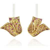 18K Yellow Gold Ruby and Diamond Foldover Ribbon Earrings - 5.0 Carats Total Diamond Weight