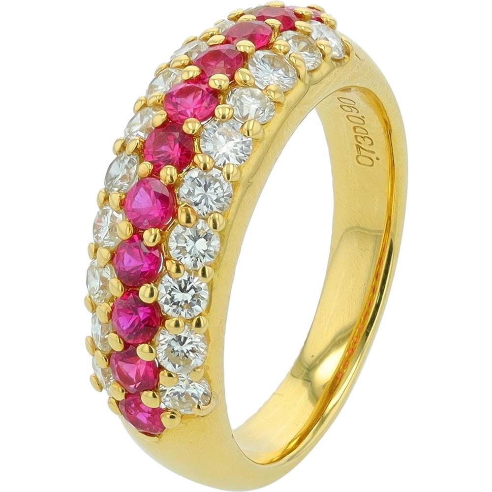 18K Yellow Gold Ruby and Diamond Mosaic Ring - 0.73 Carats Ruby, 0.90 Carats Diamond Total Weight