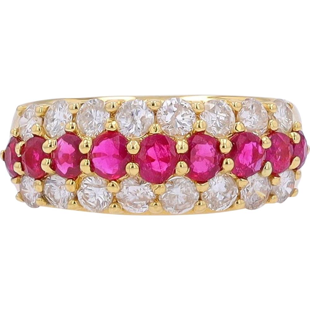 18K Yellow Gold Ruby and Diamond Ring with 1.10 Carat Total Diamond Weight and 1.00 Carat Total Ruby Weight