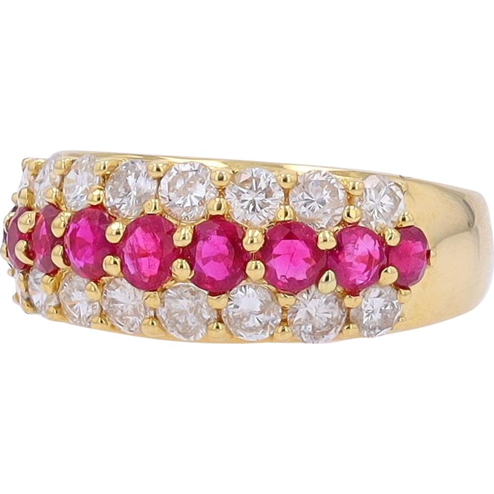 18K Yellow Gold Ruby and Diamond Ring with 1.10 Carat Total Diamond Weight and 1.00 Carat Total Ruby Weight