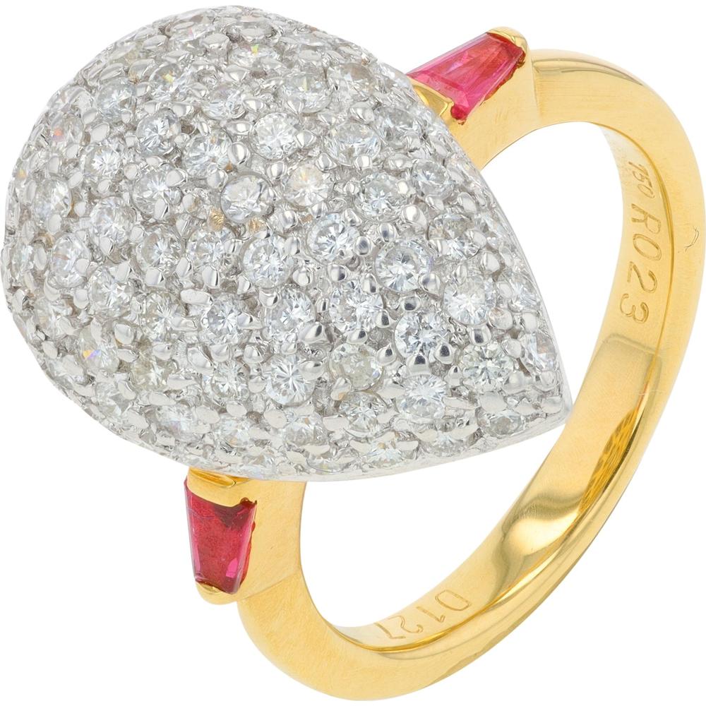 18K Yellow Gold Ruby and Diamond Ring with 1.27 Carat Total Diamond Weight and 0.23 Carat Ruby
